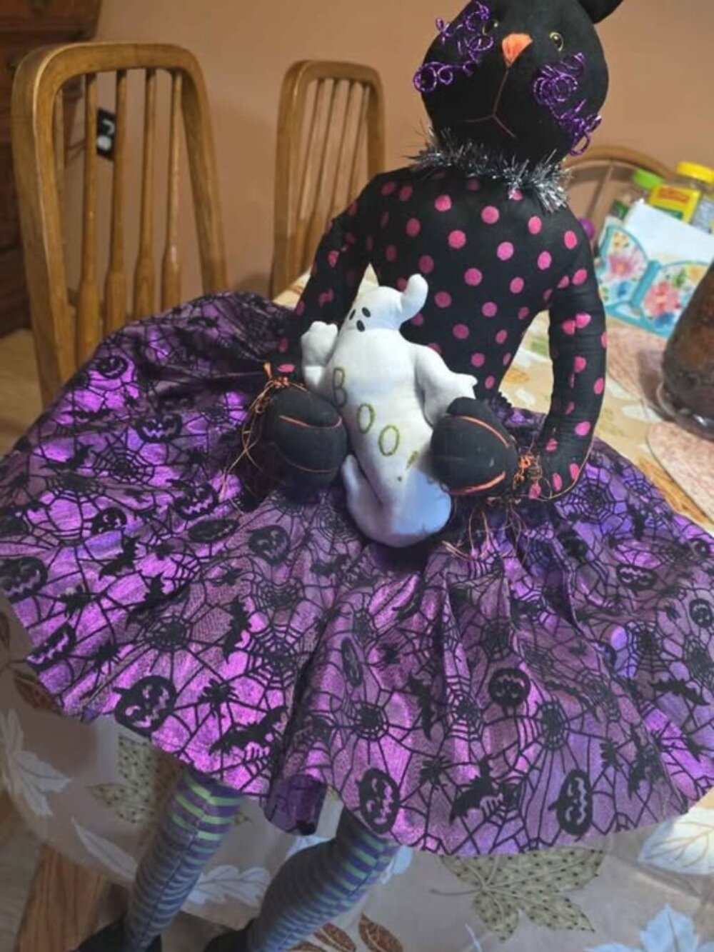 Halloween Cat with Ghost Doll Prop 36 inches